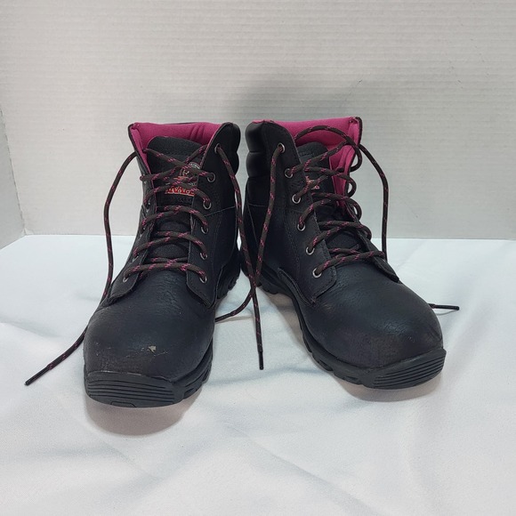 Brahma Women's Bevel Steel Toe Safety Work Boots Black w Pink Size 8.5 - Picture 1 of 13